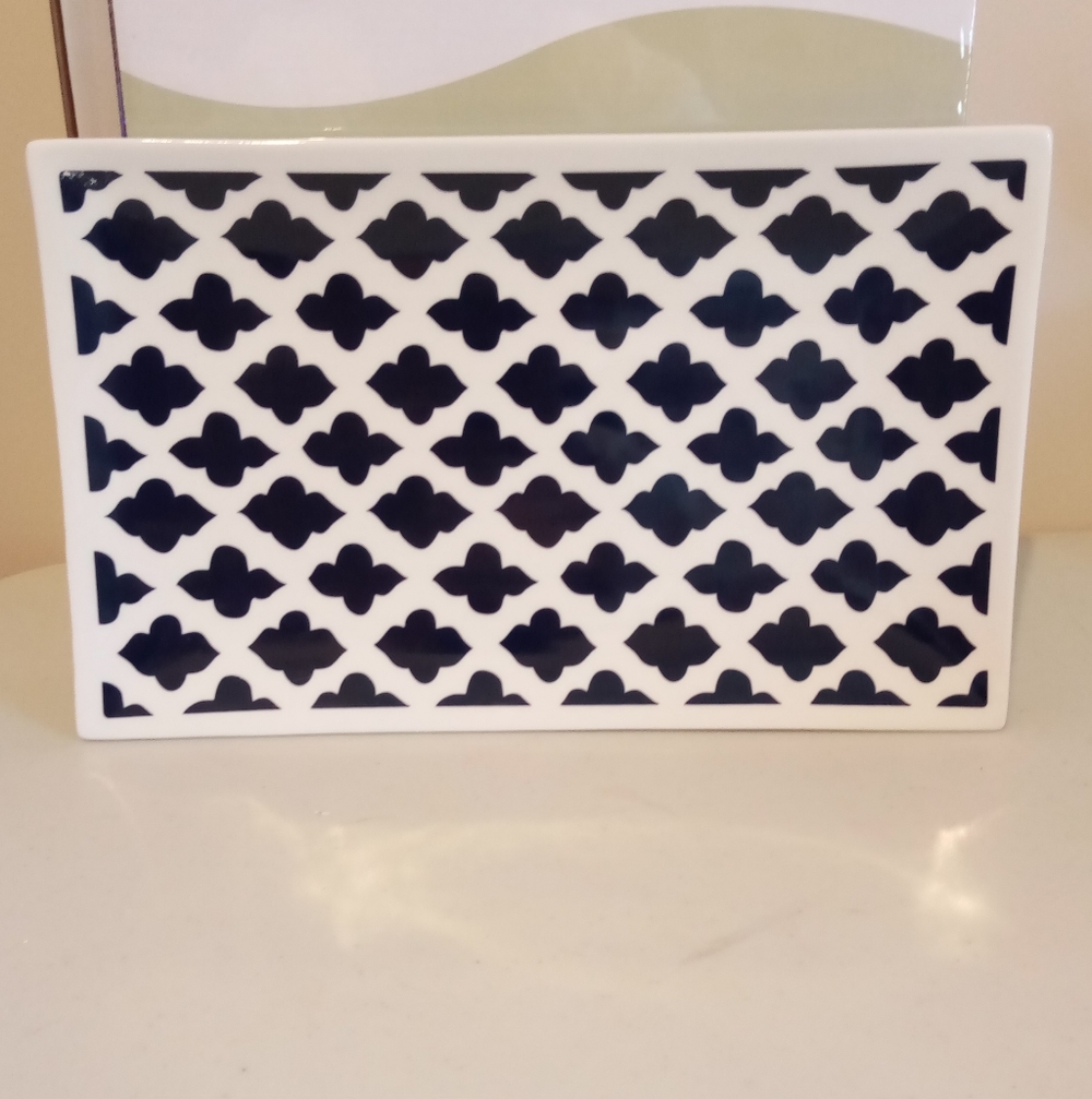 Navy Blue and White Geometric Tray